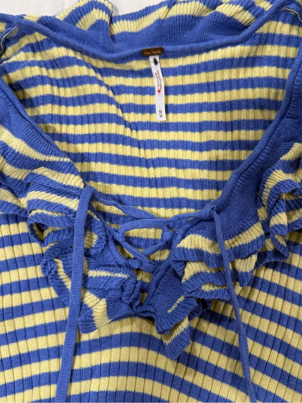 Free People Blue and Yellow Striped Ruffle Dress - Picture 2 of 3